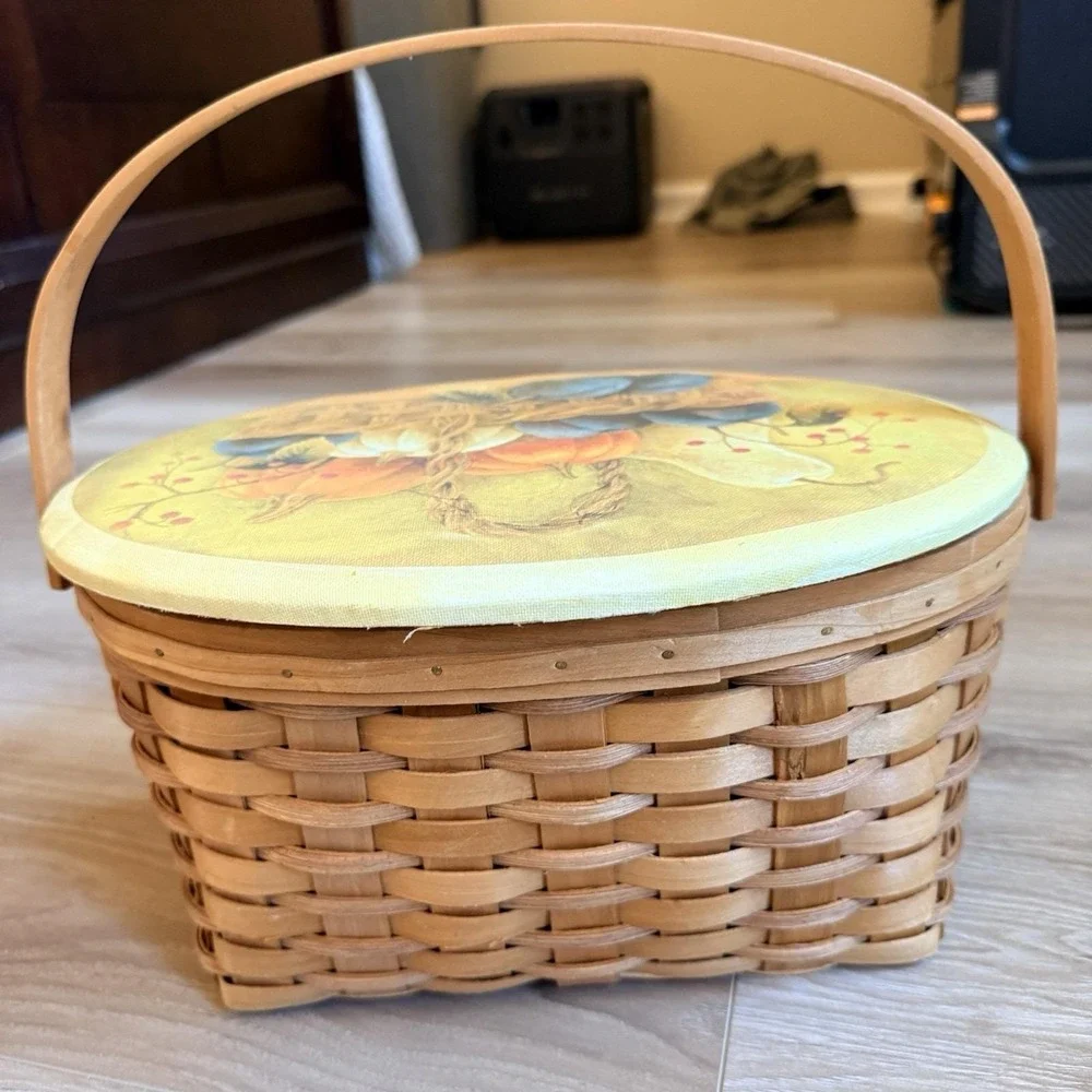 Harvest Fall Decor Basket with Lid and Handle Autumn Pumpkin